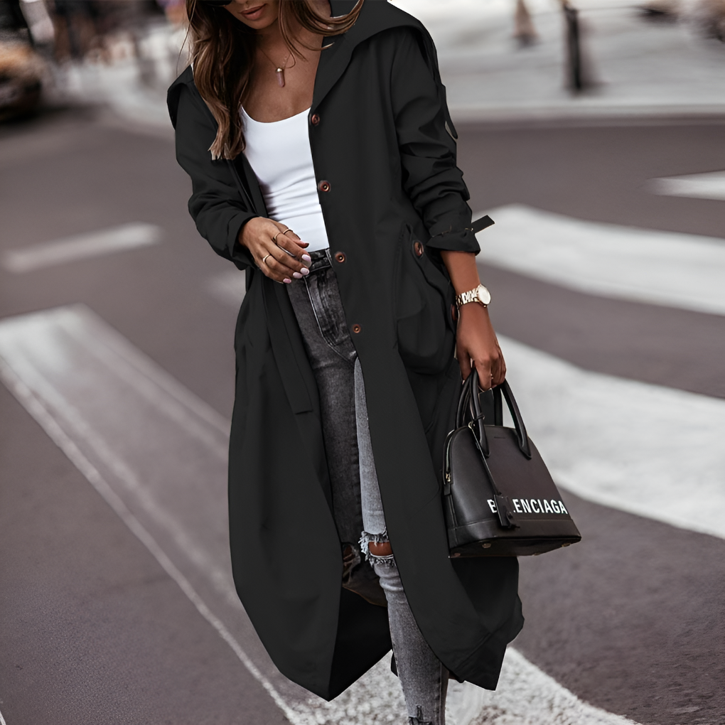 Davy | Women's Long Trench Coat with Button Detail