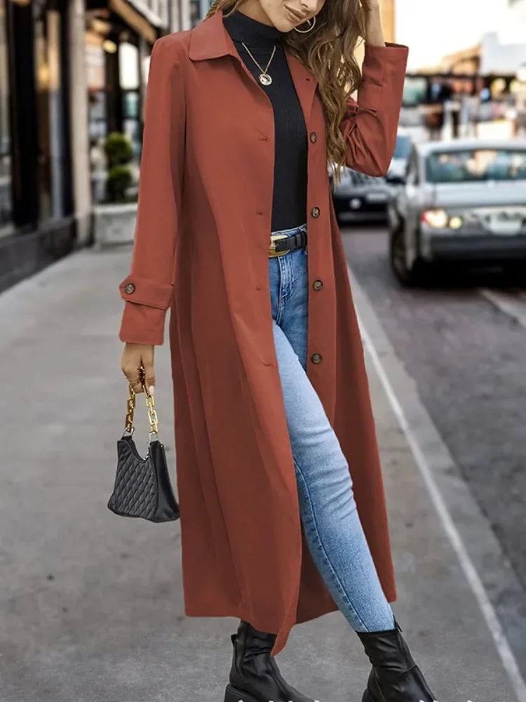 Davy | Women's Long Trench Coat with Button Detail