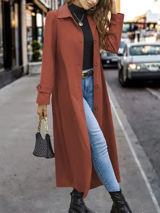 Davy | Women's Long Trench Coat with Button Detail