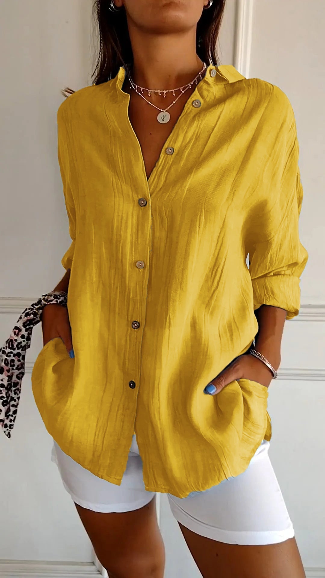 Davy | Women's Loose Button-Up Shirt - Textured Relaxed Fit