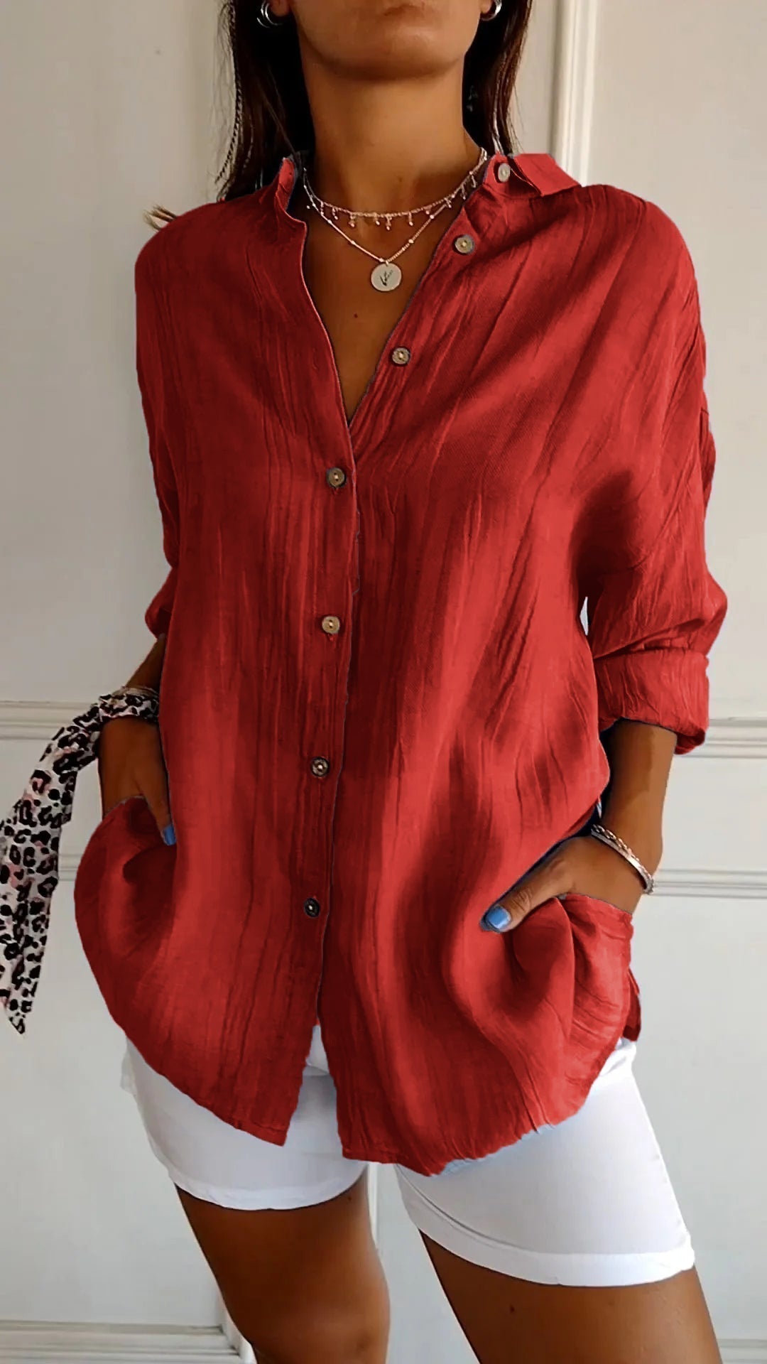 Davy | Women's Loose Button-Up Shirt - Textured Relaxed Fit