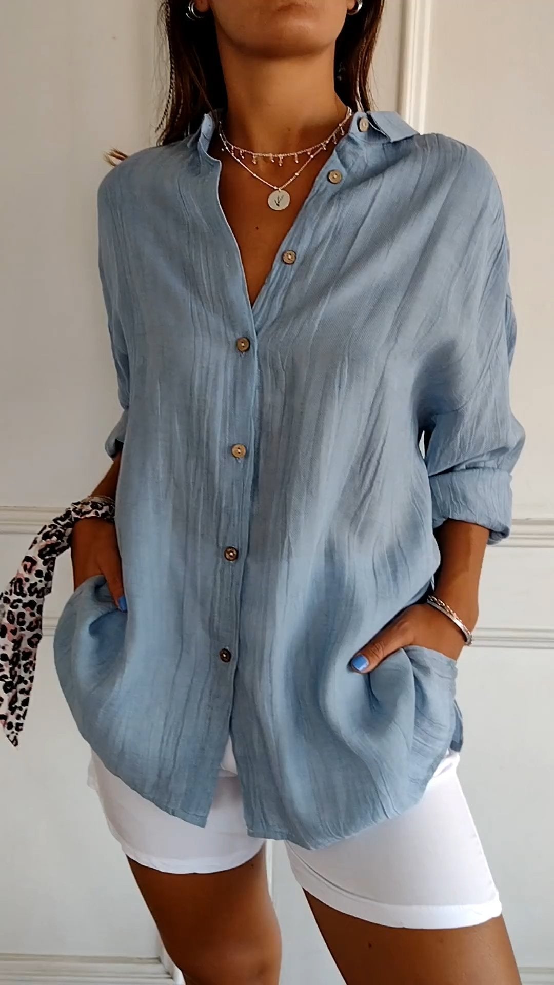 Davy | Women's Loose Button-Up Shirt - Textured Relaxed Fit
