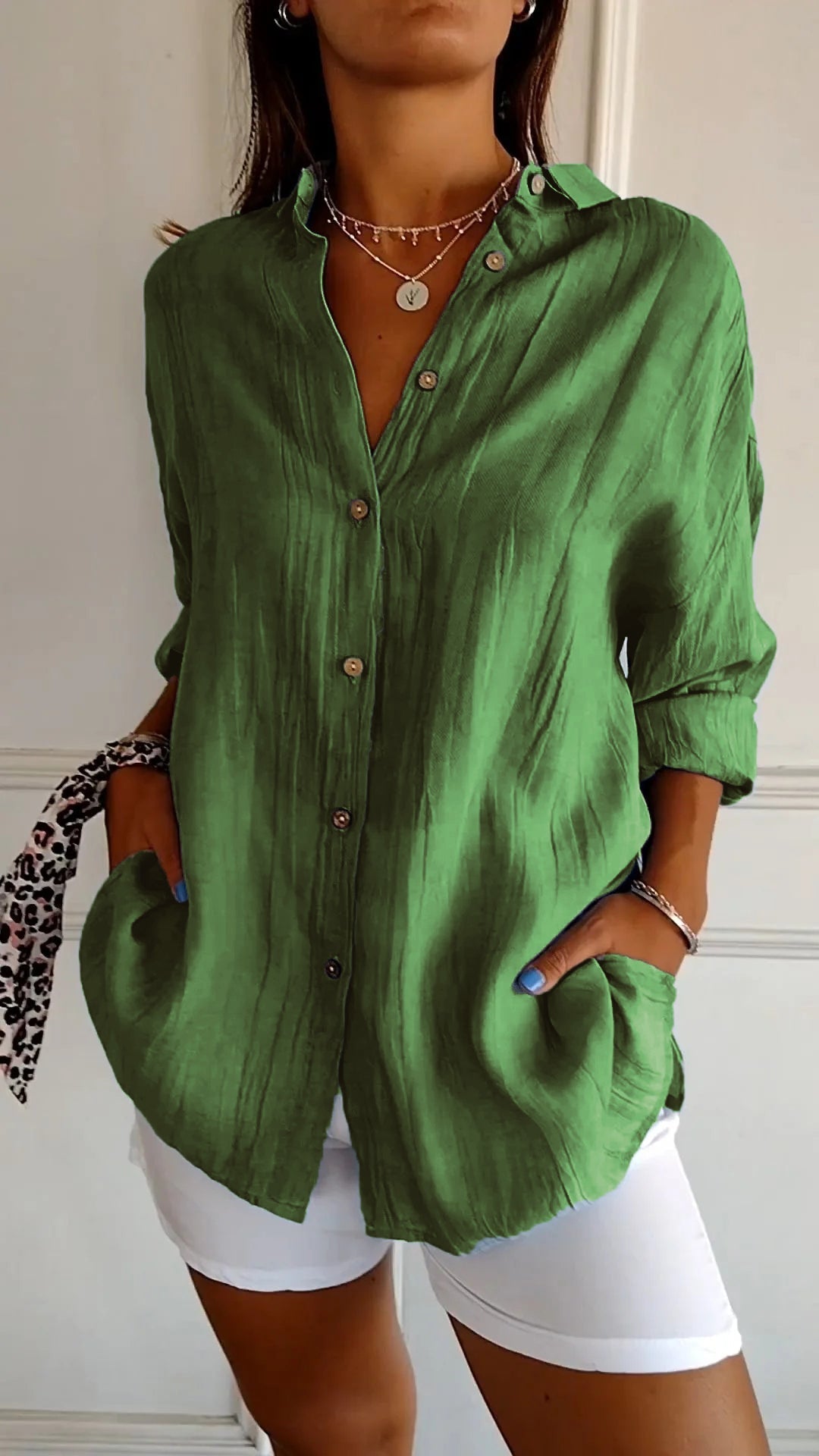 Davy | Women's Loose Button-Up Shirt - Textured Relaxed Fit