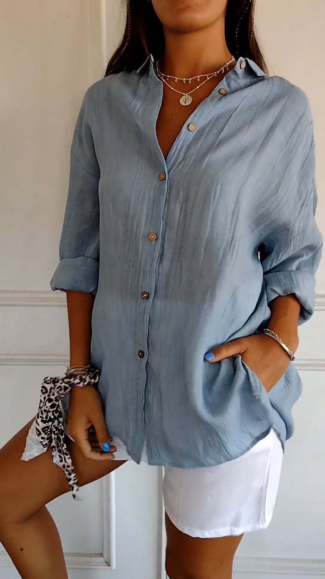 Davy | Women's Loose Button-Up Shirt - Textured Relaxed Fit
