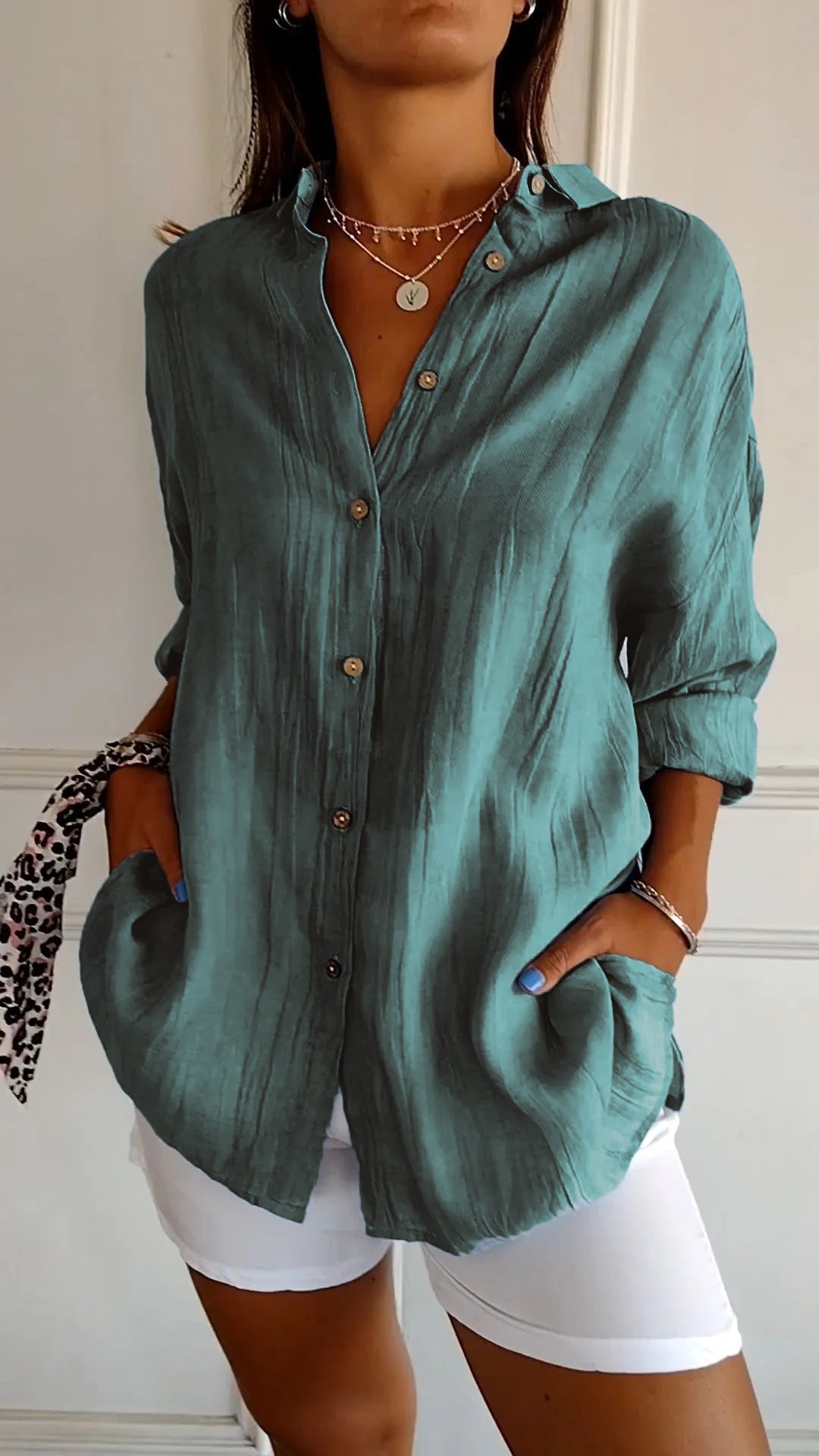 Davy | Women's Loose Button-Up Shirt - Textured Relaxed Fit