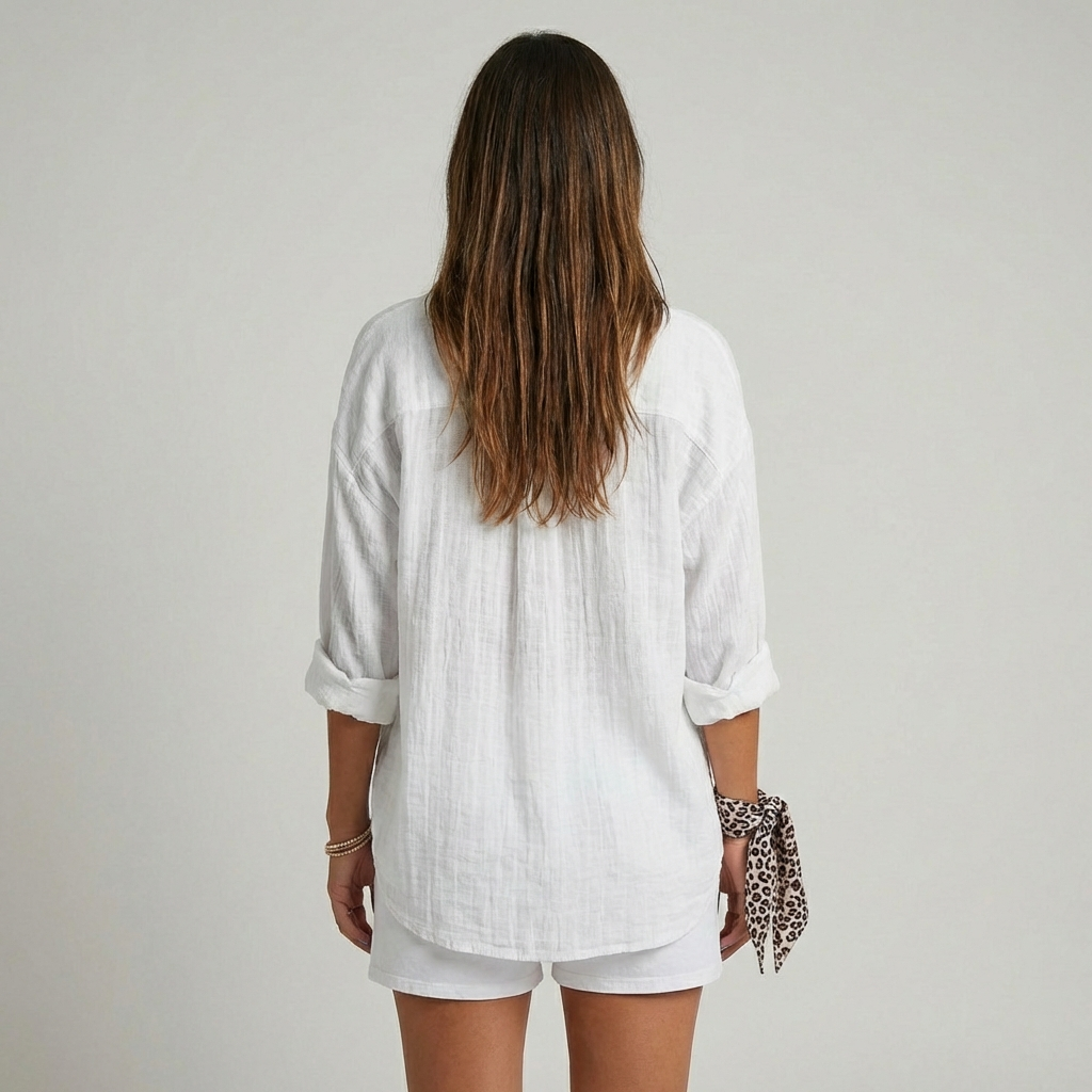 Davy | Women's Loose Button-Up Shirt - Textured Relaxed Fit
