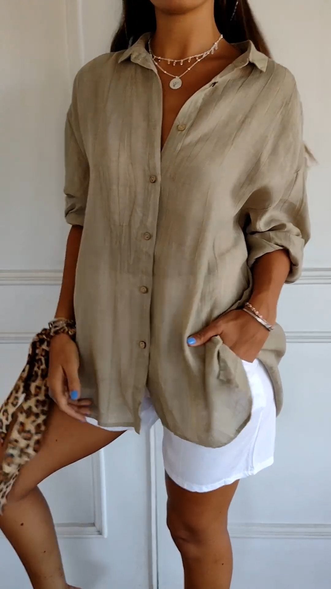 Davy | Women's Loose Button-Up Shirt - Textured Relaxed Fit
