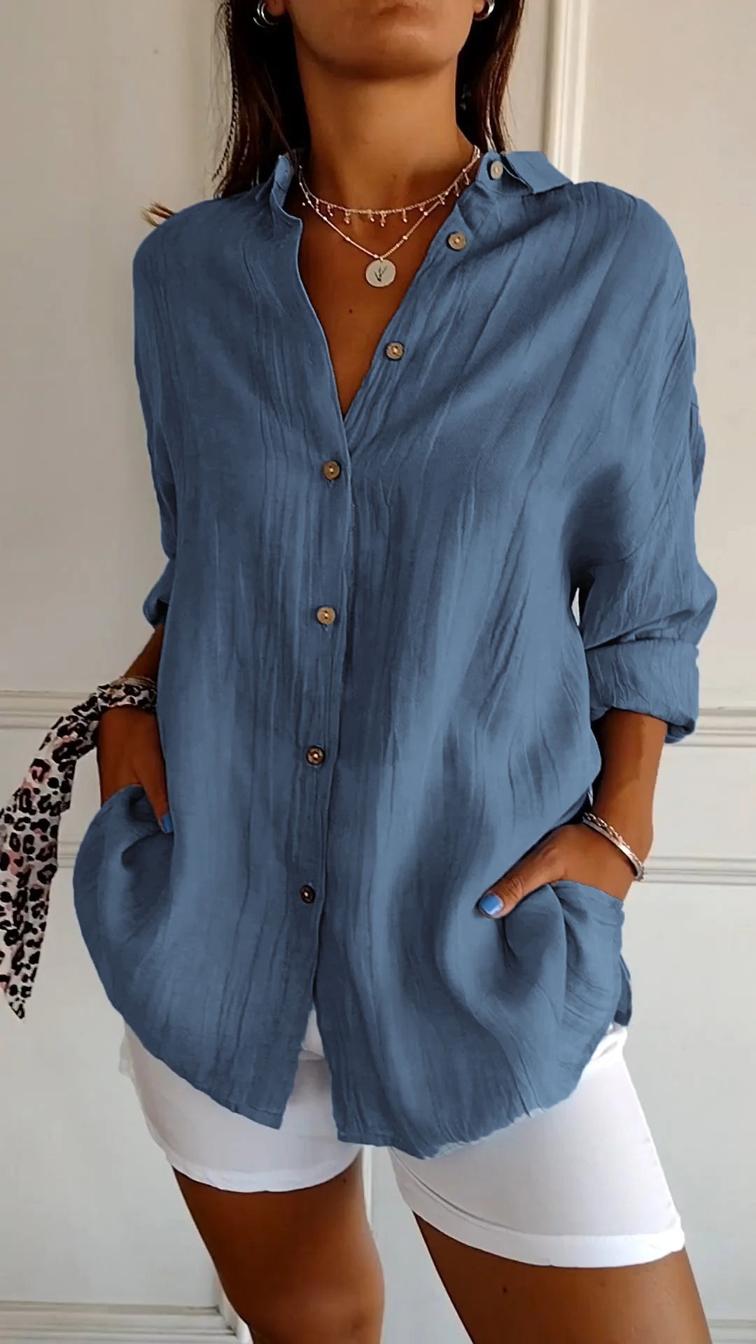 Davy | Women's Loose Button-Up Shirt - Textured Relaxed Fit