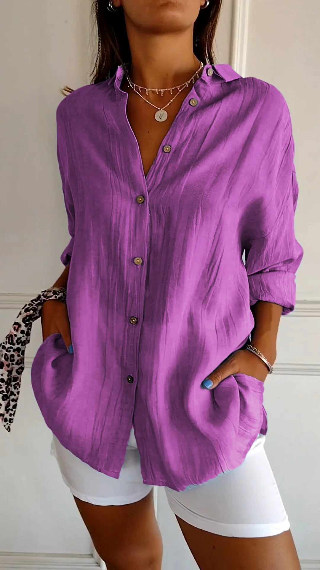 Davy | Women's Loose Button-Up Shirt - Textured Relaxed Fit