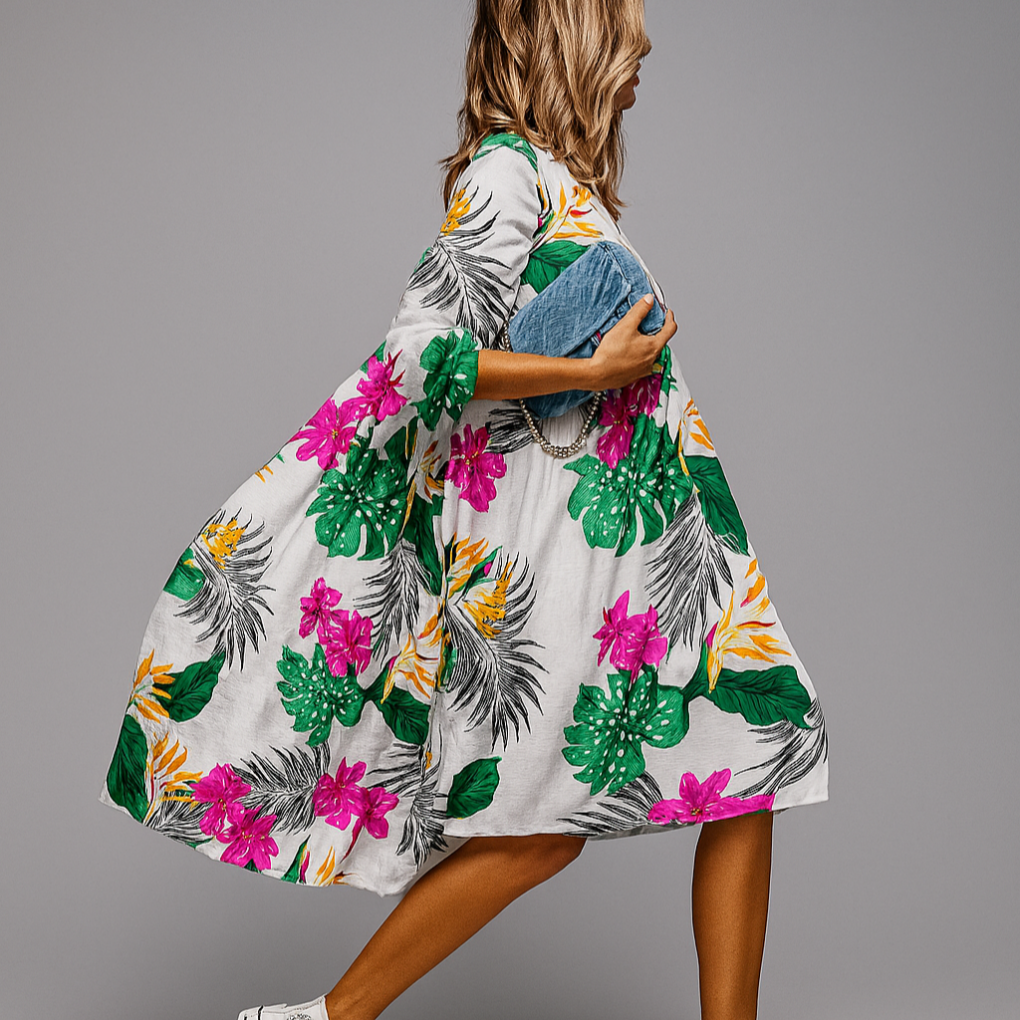 Davy | Women's Midi Shirt Dress - Abstract Floral Print