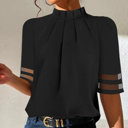 Davy | Women's Mock Neck Blouse with Pleated Front