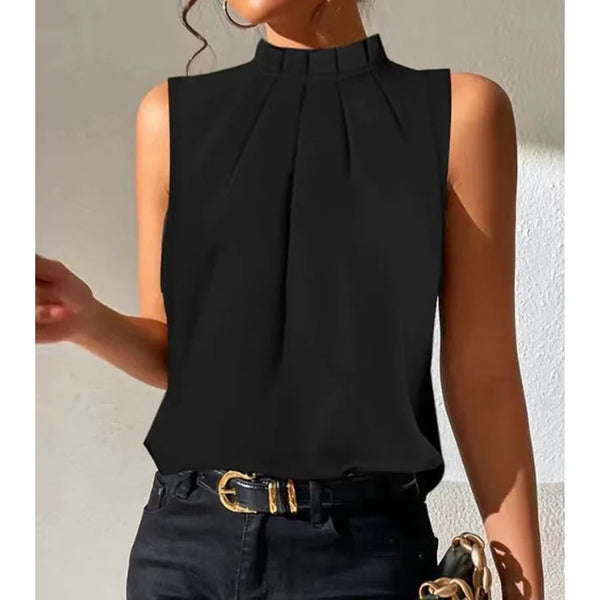 Davy | Women's Mock Neck Blouse with Pleated Front