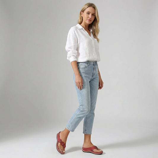 Davy | Women's Orthopedic Flip-Flop Sandals with Flower Detail