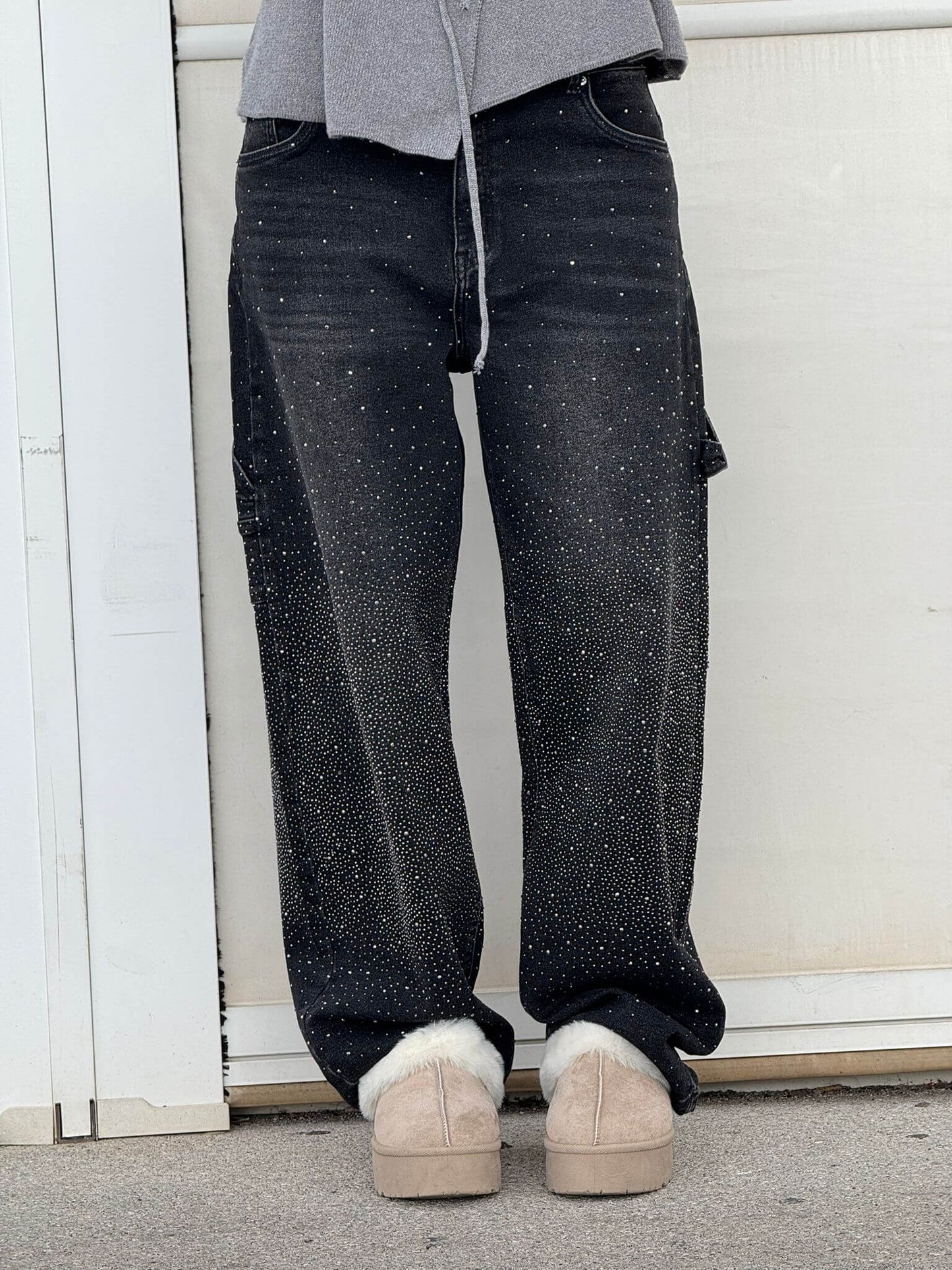 Davy | Women's Rhinestone Wide Leg Jeans