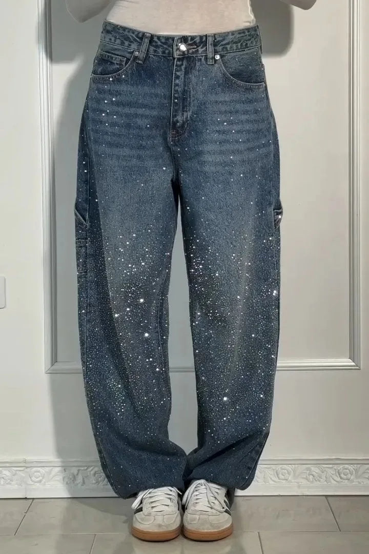 Davy | Women's Rhinestone Wide Leg Jeans