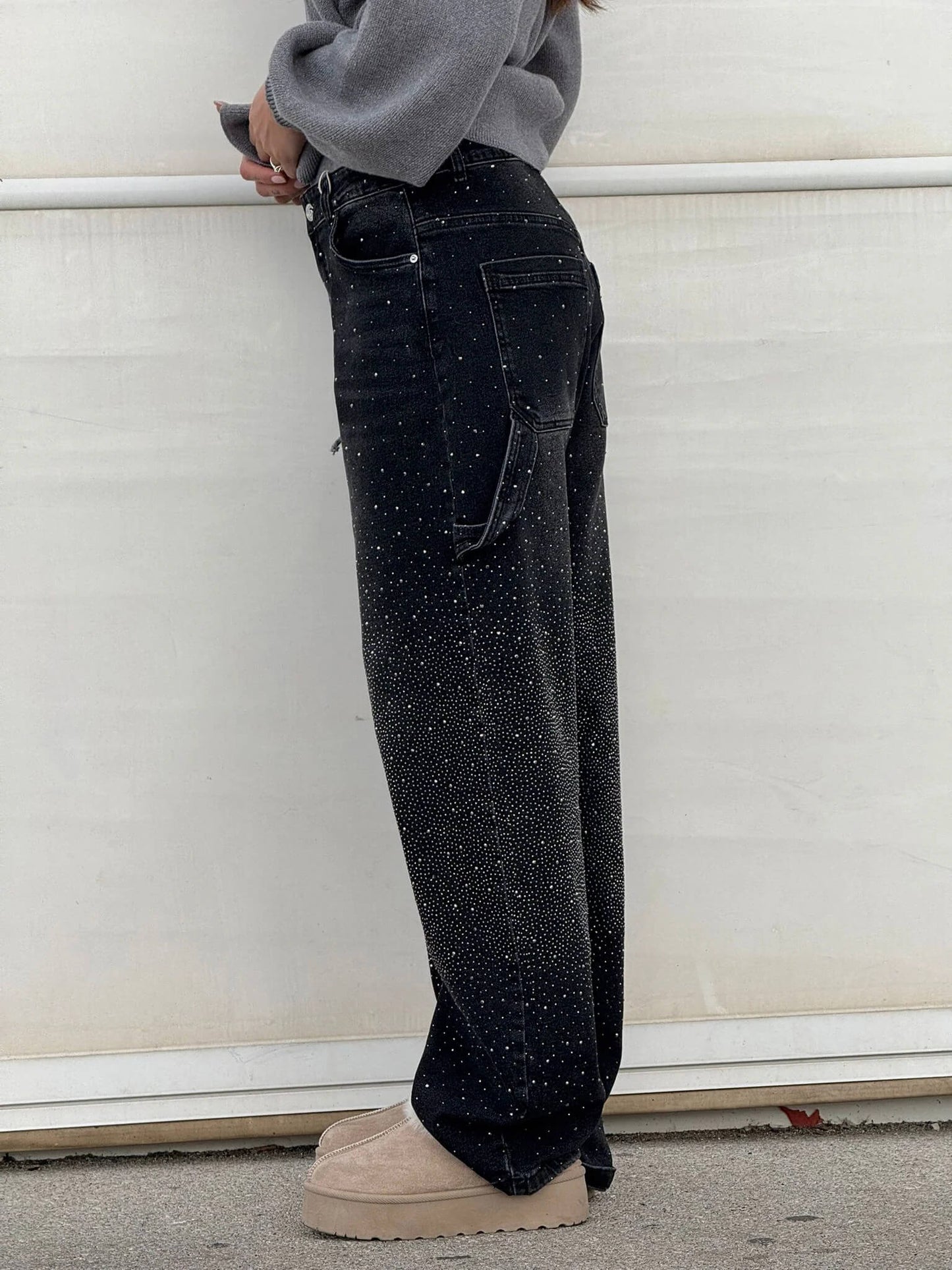 Davy | Women's Rhinestone Wide Leg Jeans