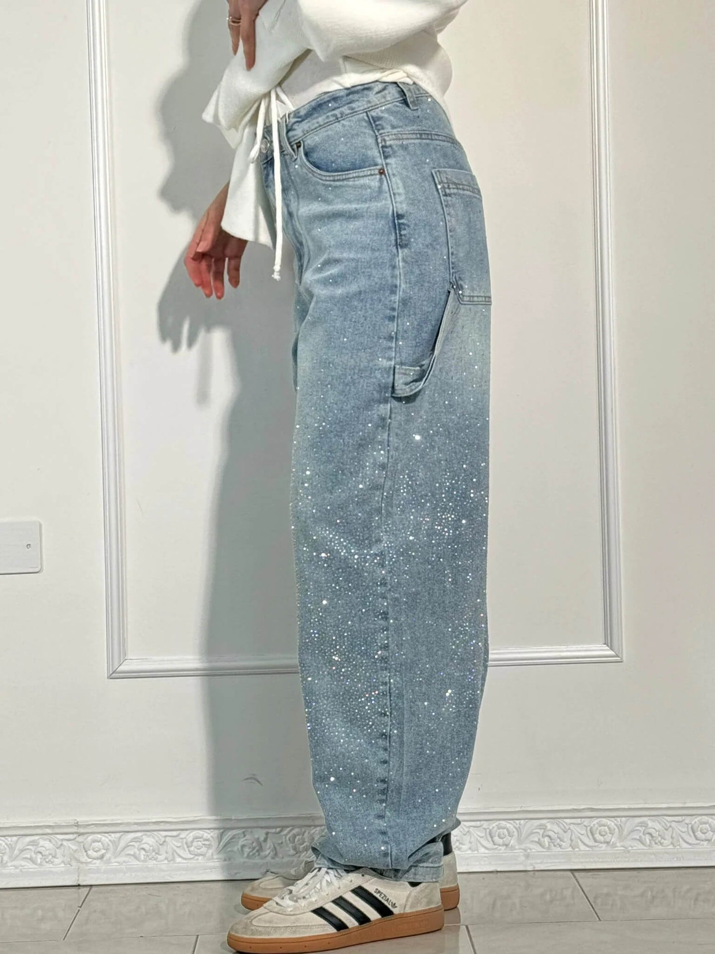 Davy | Women's Rhinestone Wide Leg Jeans