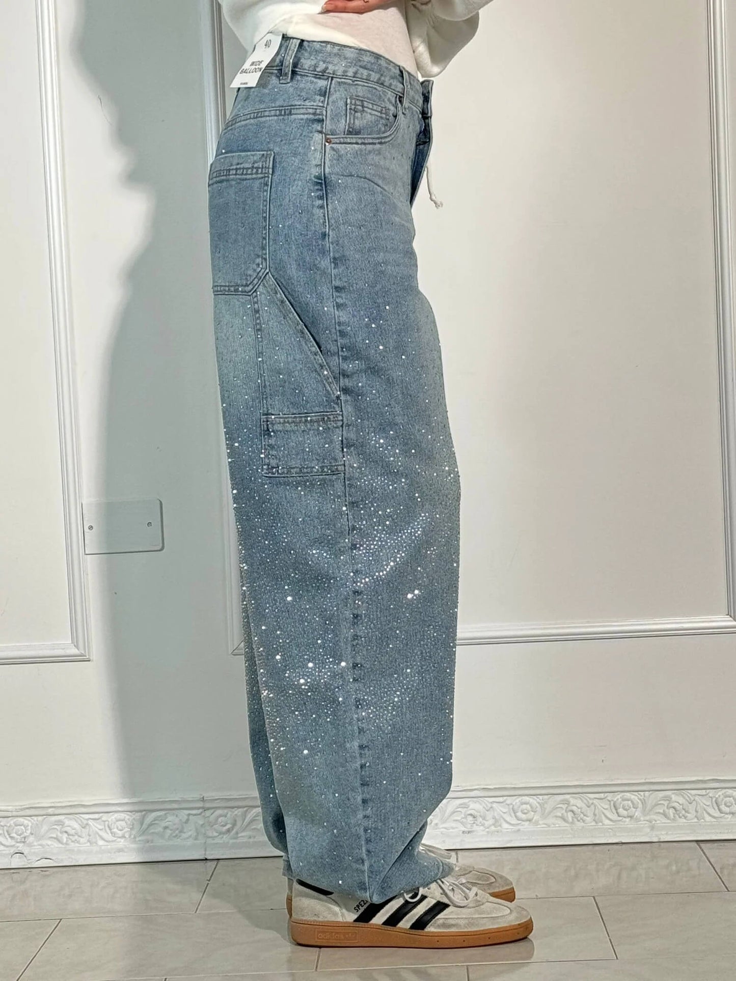 Davy | Women's Rhinestone Wide Leg Jeans