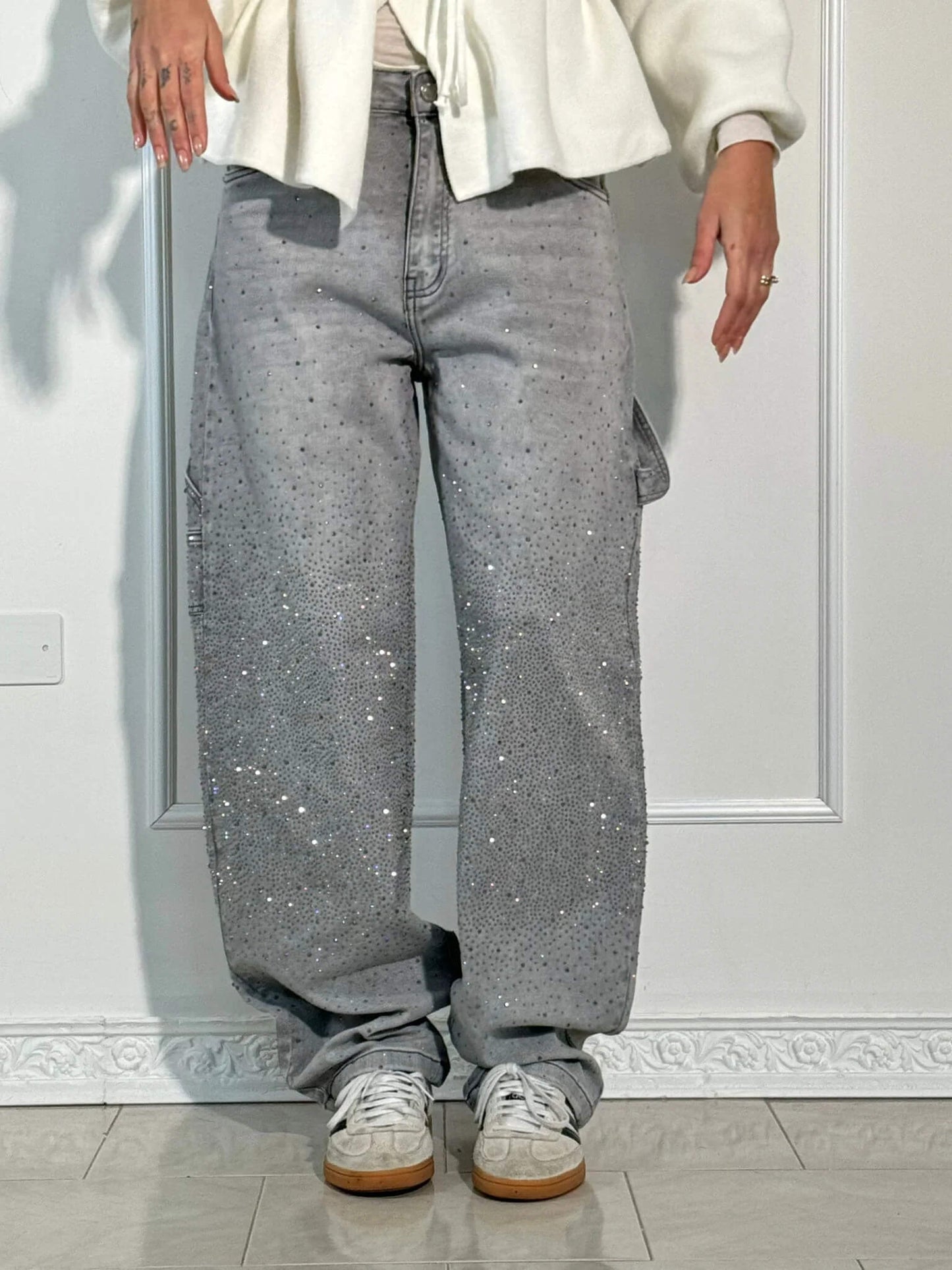 Davy | Women's Rhinestone Wide Leg Jeans