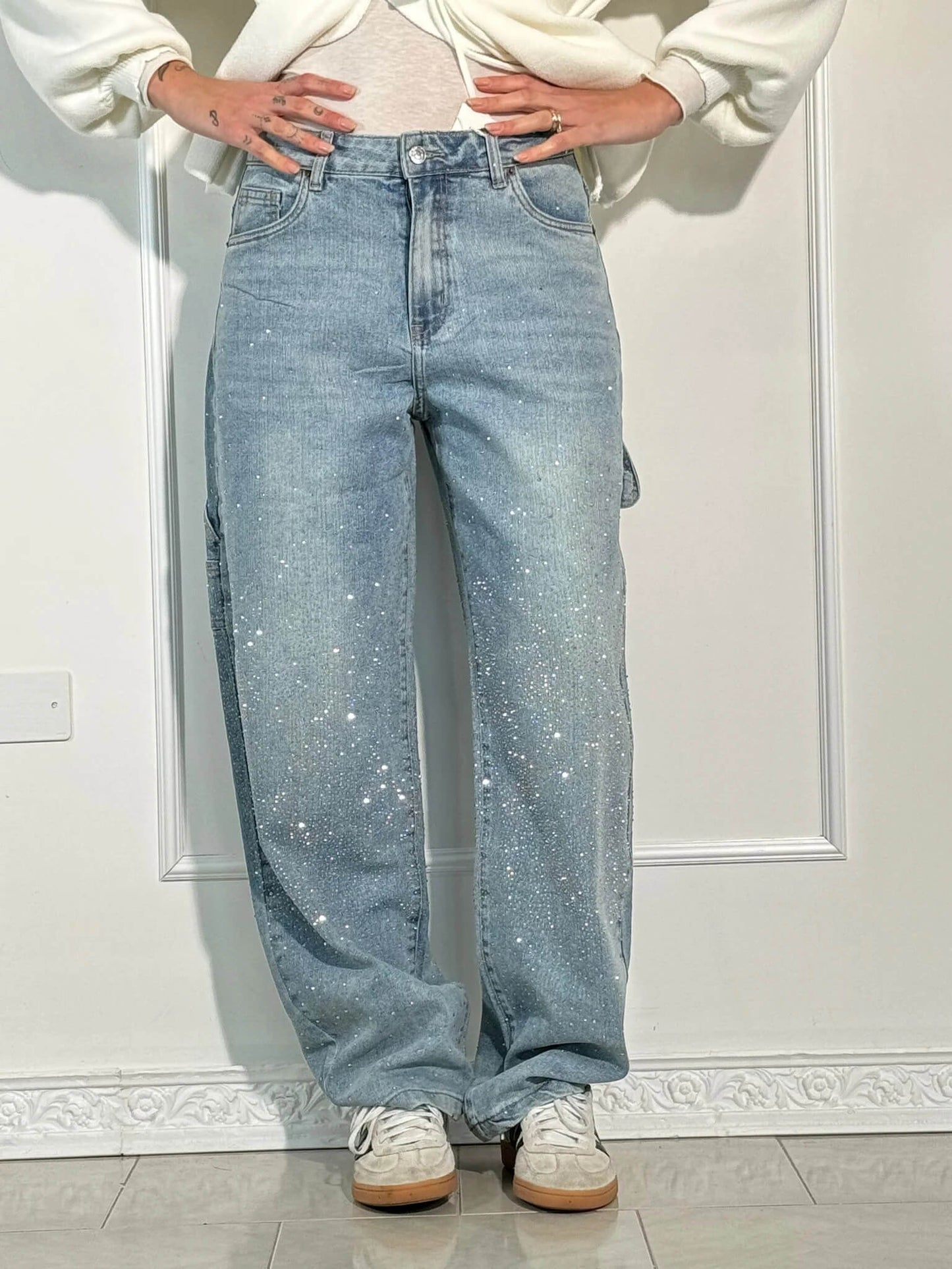 Davy | Women's Rhinestone Wide Leg Jeans
