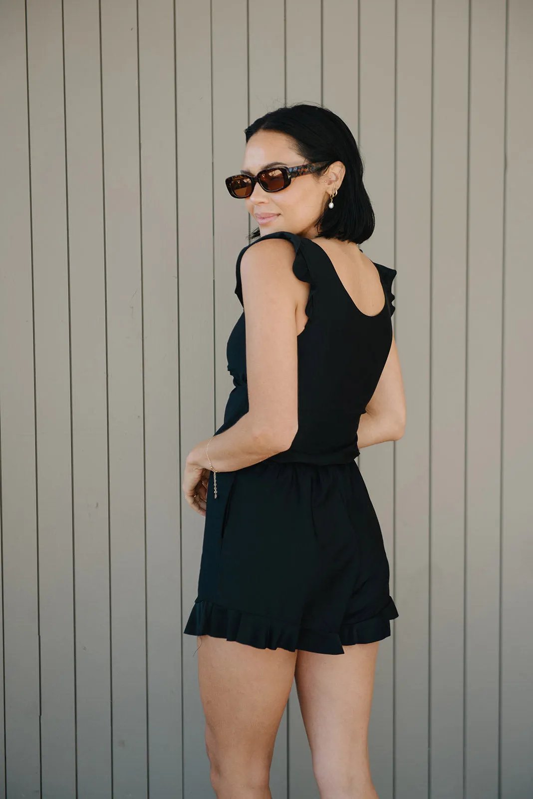 Davy | Women's Romper with Ruffle Trim
