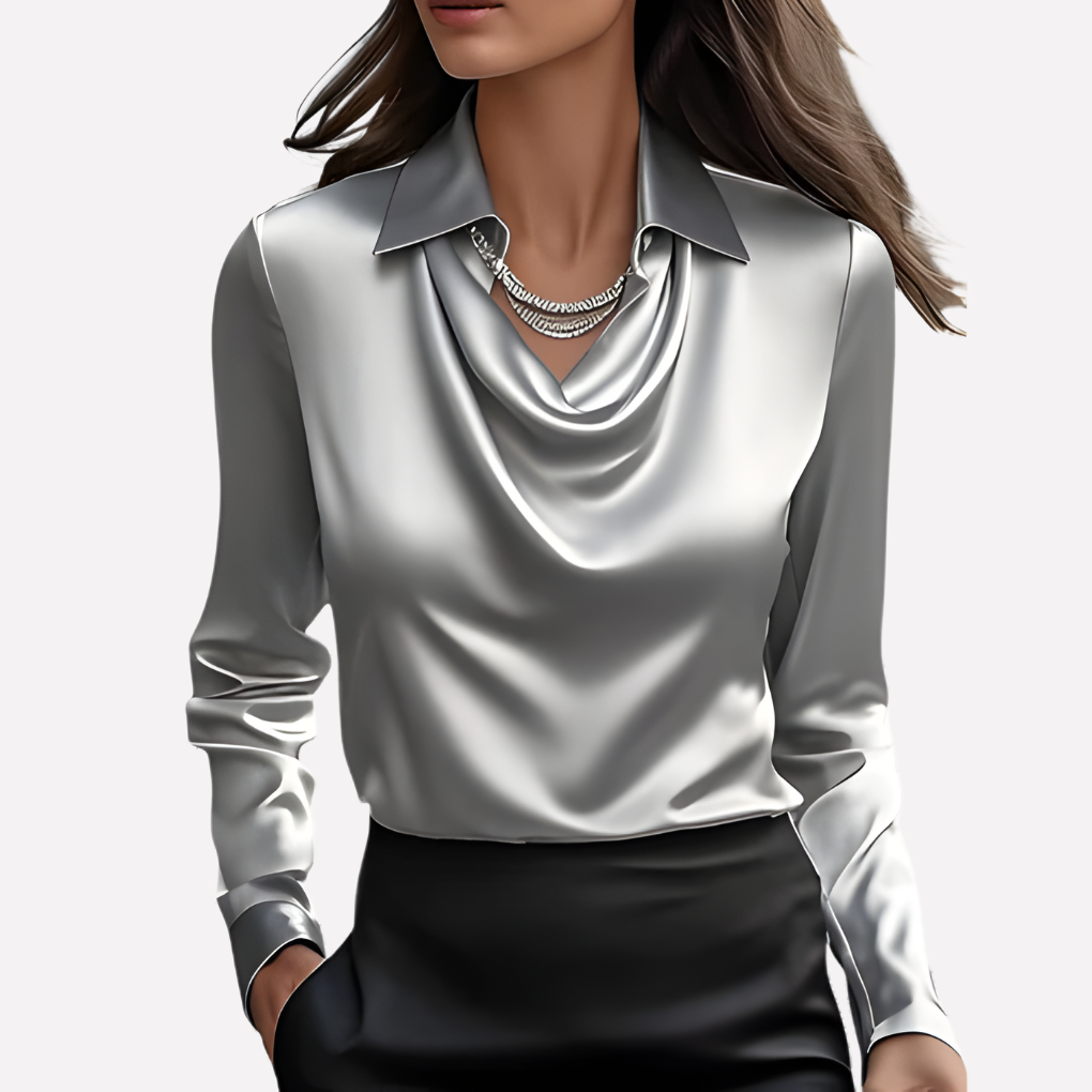 Davy | Women's Satin Draped Collar Blouse