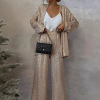 Conjunto deslumbrante de blazer y pantalones con lentejuelas para mujer