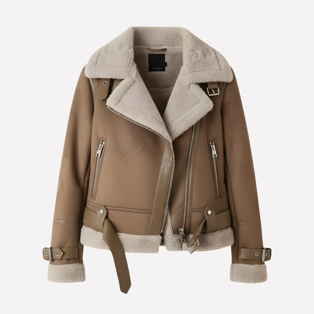 Davy | Women's Shearling Aviator Jacket with Belted Hem