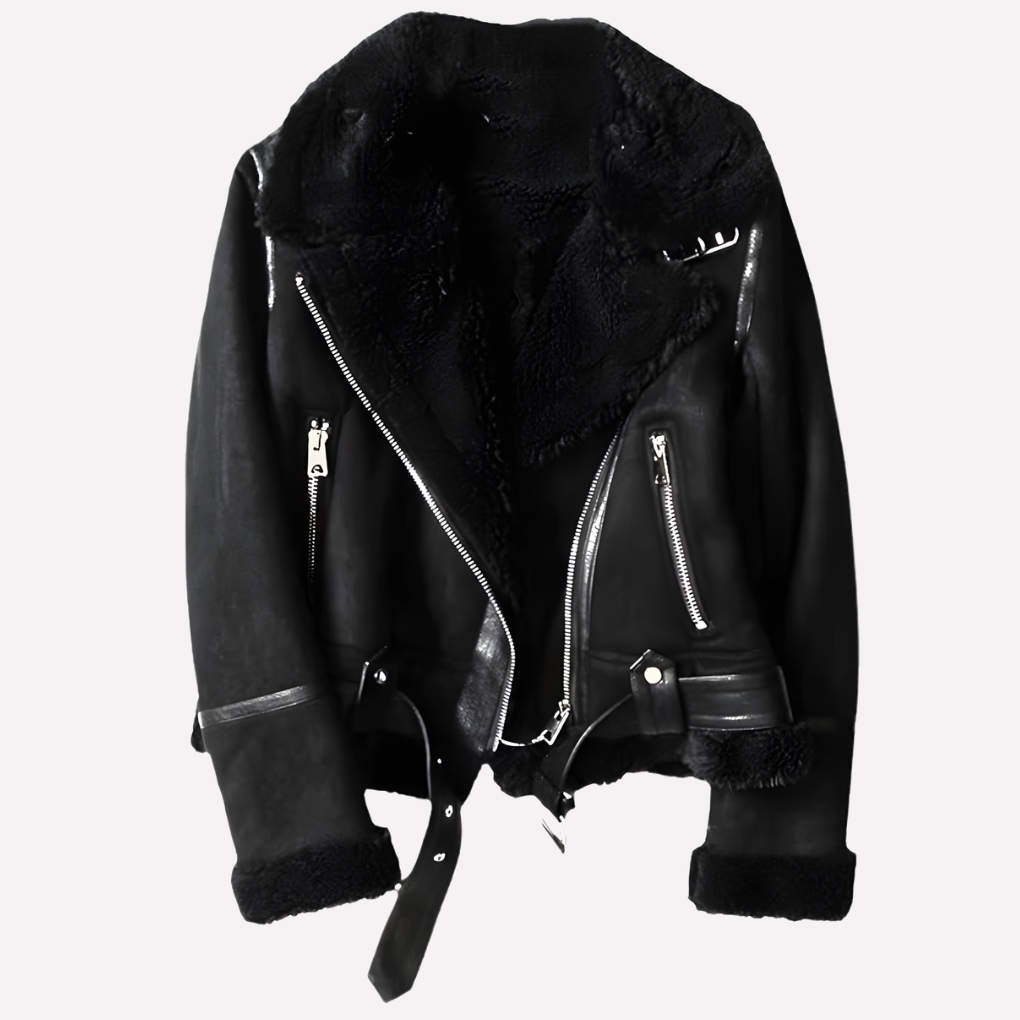 Davy | Women's Shearling Aviator Jacket with Belted Hem