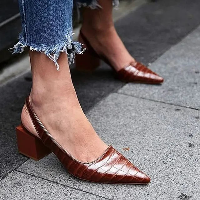 Davy | Women's Slingback Pumps - Pointed Toe Croco Design