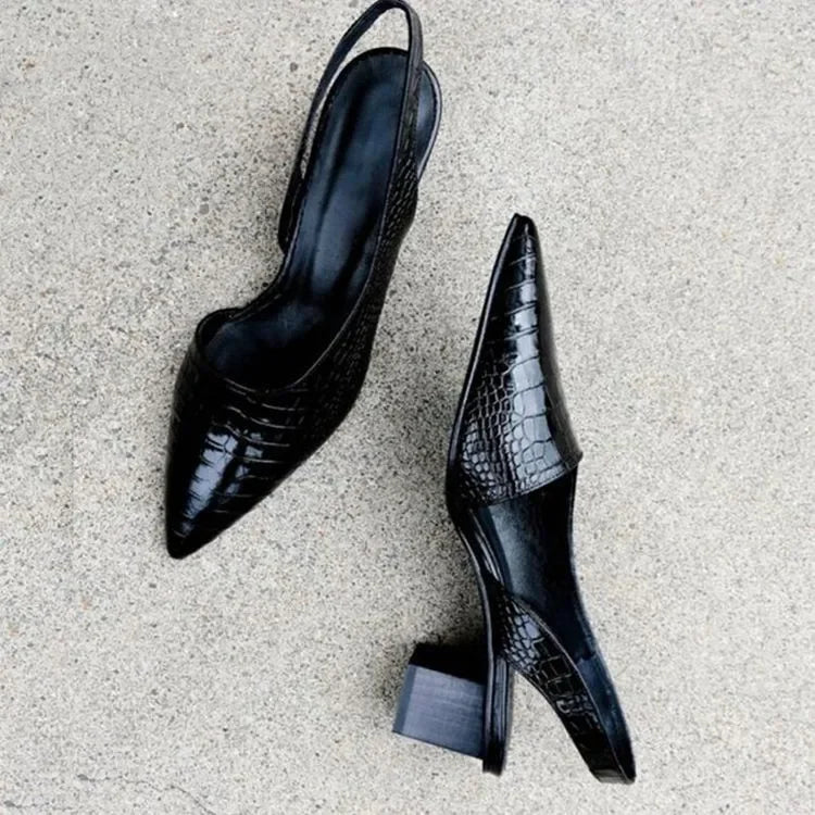 Davy | Women's Slingback Pumps - Pointed Toe Croco Design