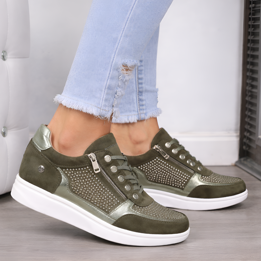 Davy | Women's Sneakers with Side Zip & Studded Detail