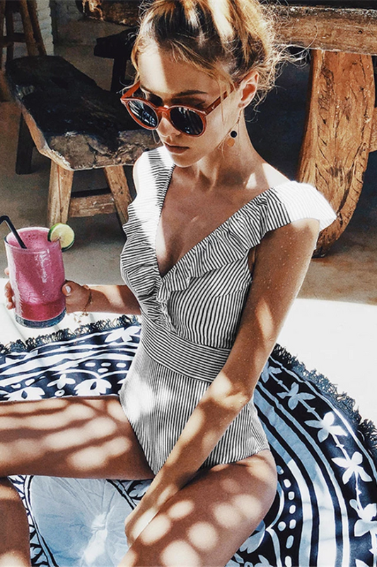 Davy | Women's Striped One-Piece Swimsuit with Ruffles