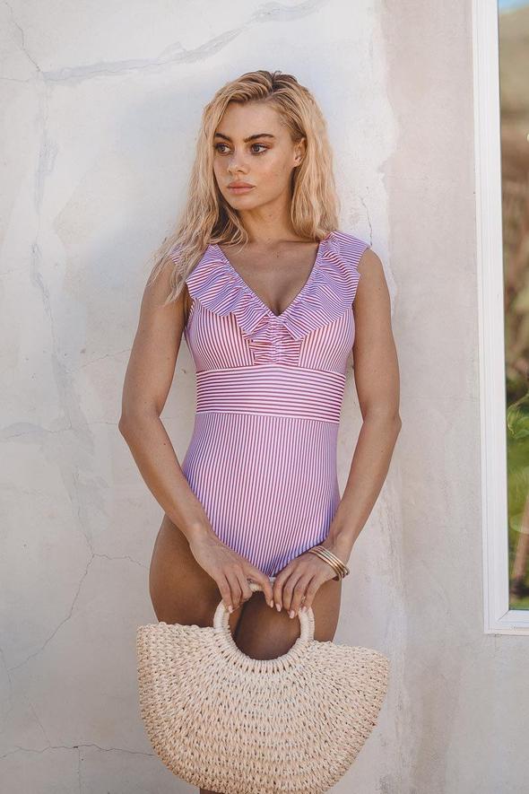 Davy | Women's Striped One-Piece Swimsuit with Ruffles