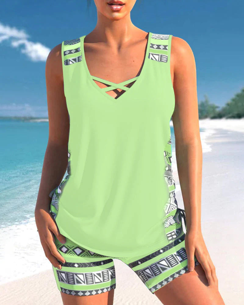 Davy | Women's Tankini Swimsuit with Cross Neck