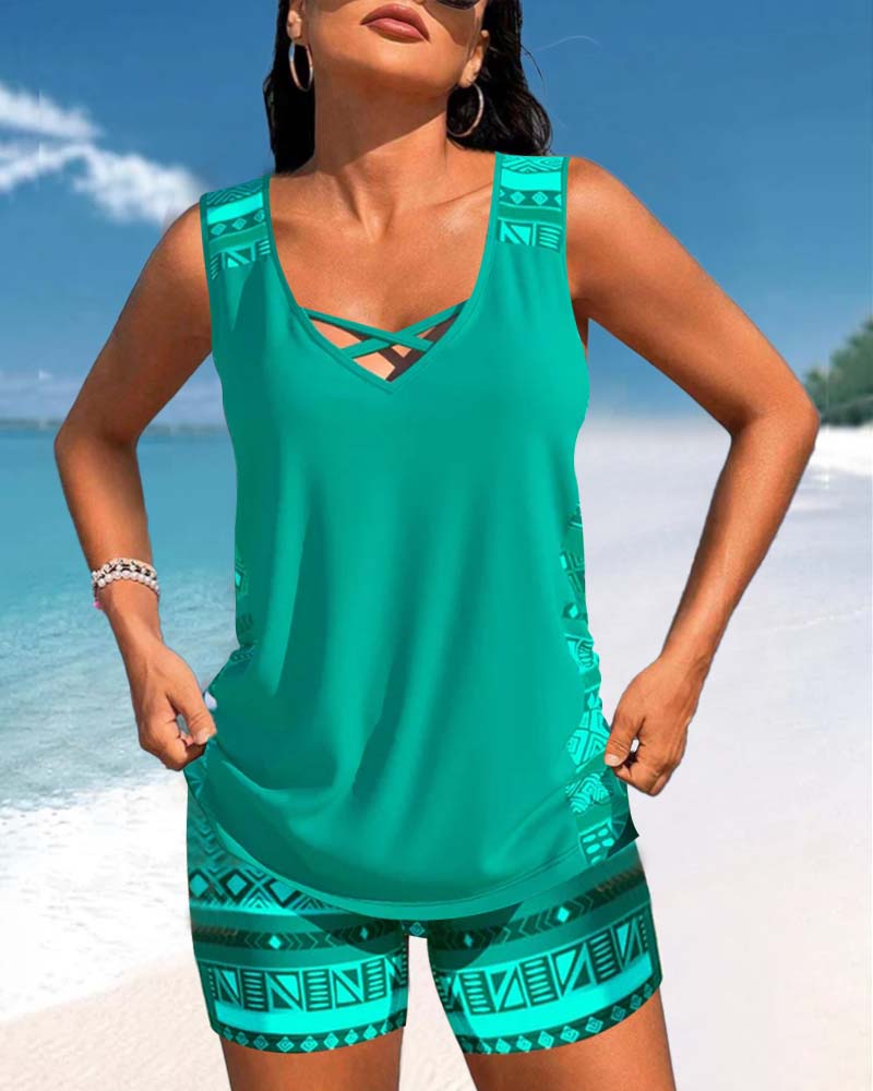 Davy | Women's Tankini Swimsuit with Cross Neck