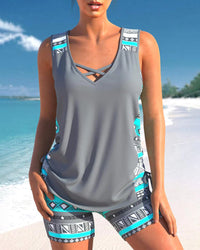 Conjunto de tankini cómodo con cuello cruzado