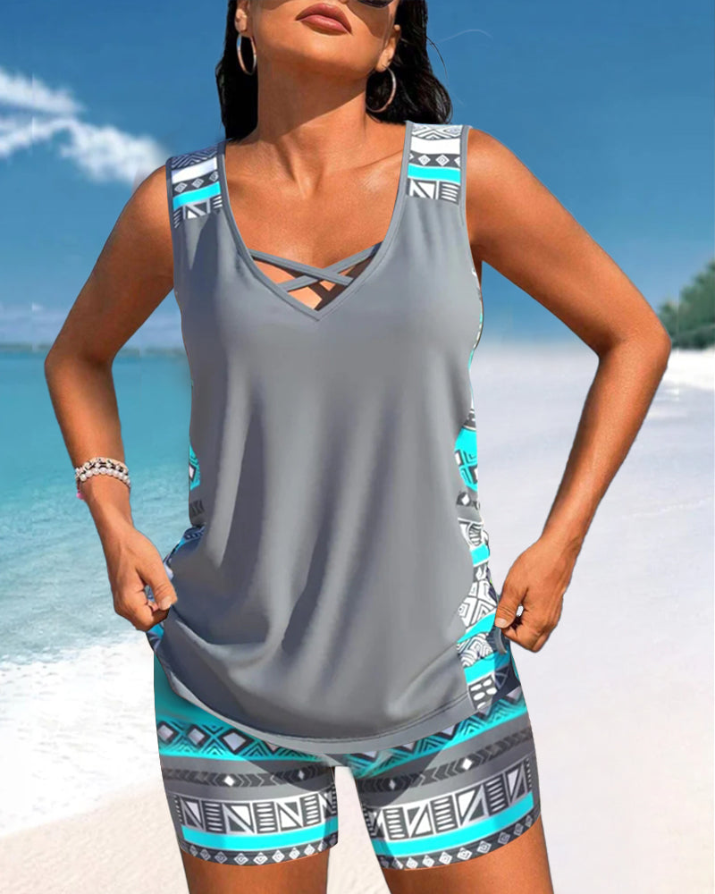 Davy | Women's Tankini Swimsuit with Cross Neck