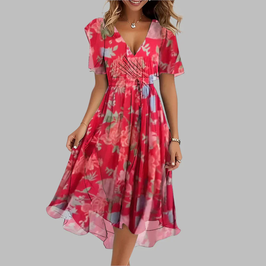 Davy | Women's V-Neck Floral Print Midi Dress