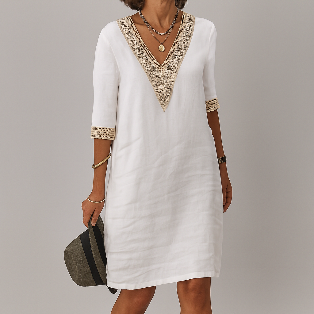 Davy | Women's V-Neck Lace Trim Mini Dress
