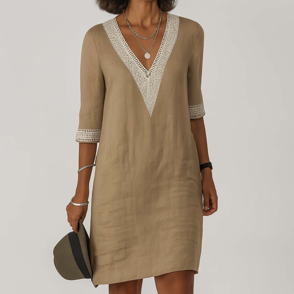 Davy | Women's V-Neck Lace Trim Mini Dress