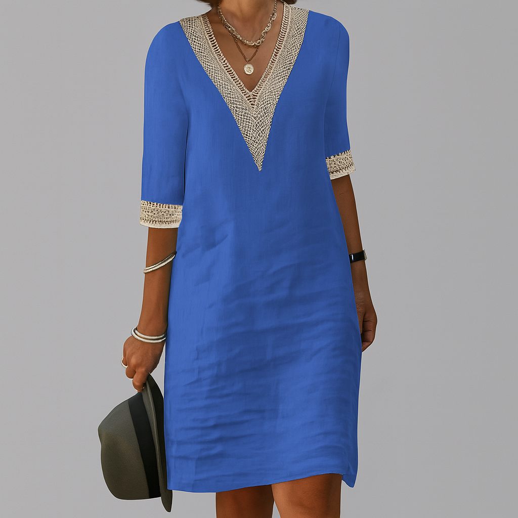 Davy | Women's V-Neck Lace Trim Mini Dress