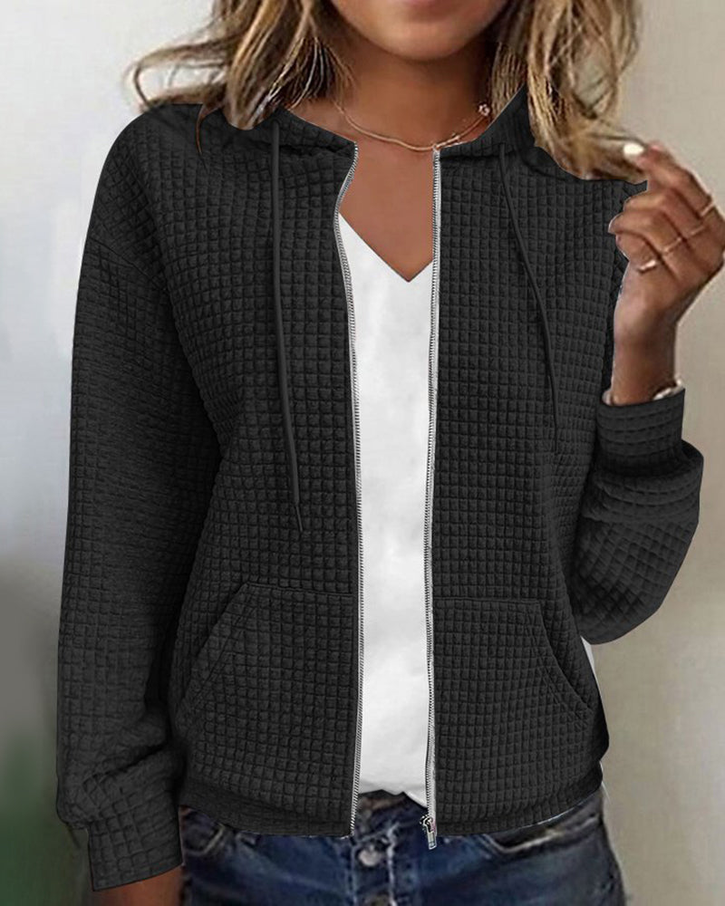 Davy | Women's Waffle Knit Zip-Up Hoodie with Pockets