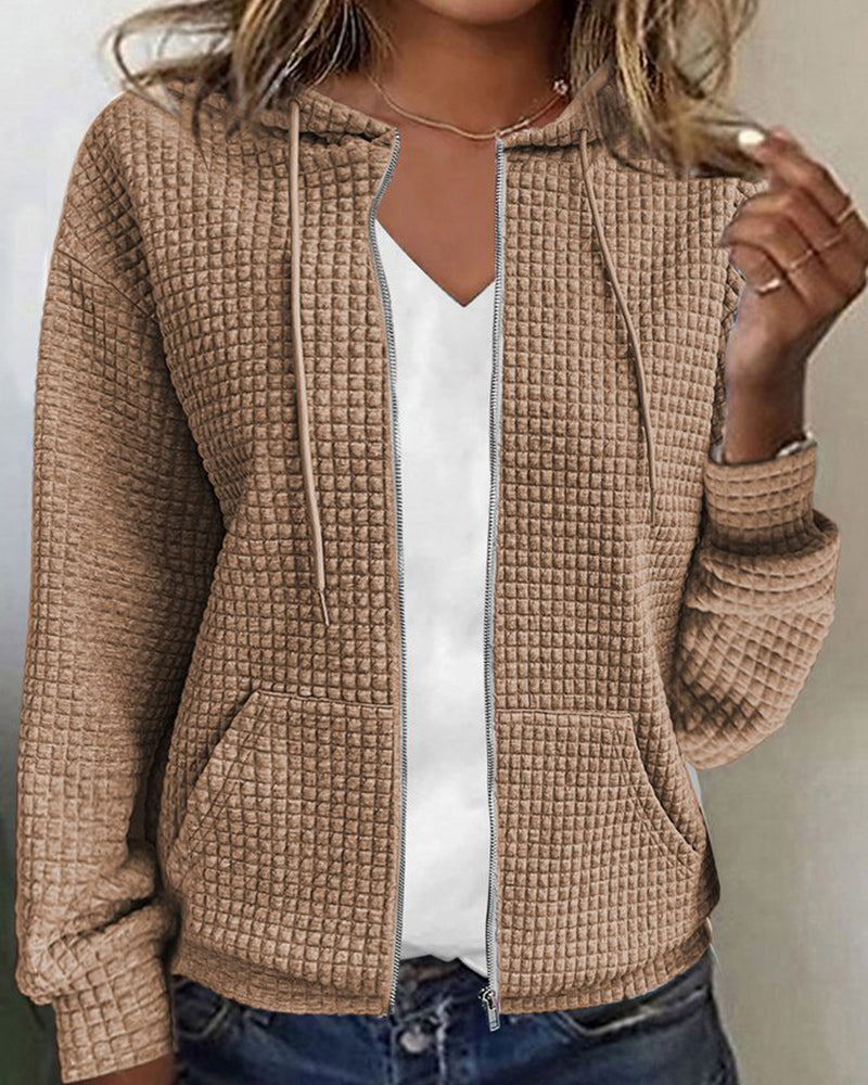 Davy | Women's Waffle Knit Zip-Up Hoodie with Pockets