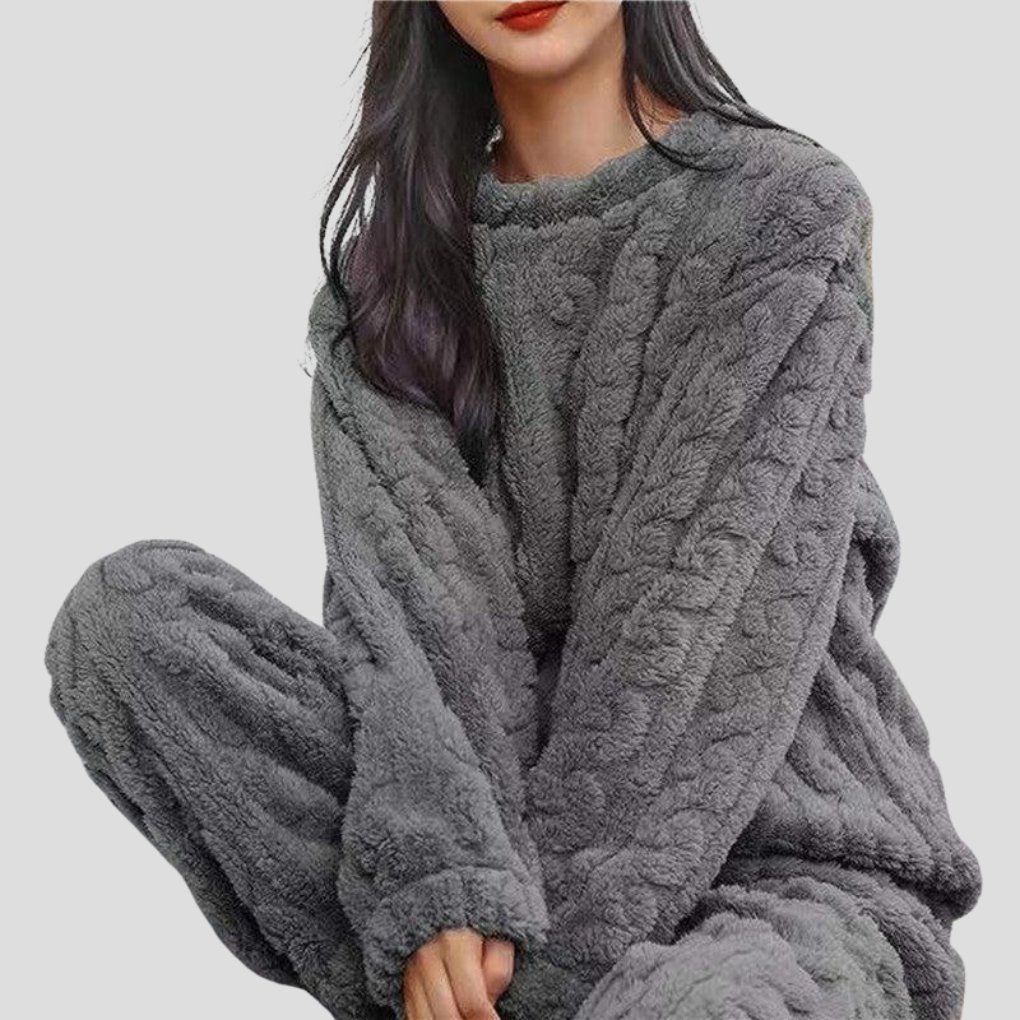 Davy | Women's Warm Teddy Pajama Set with Cable Pattern