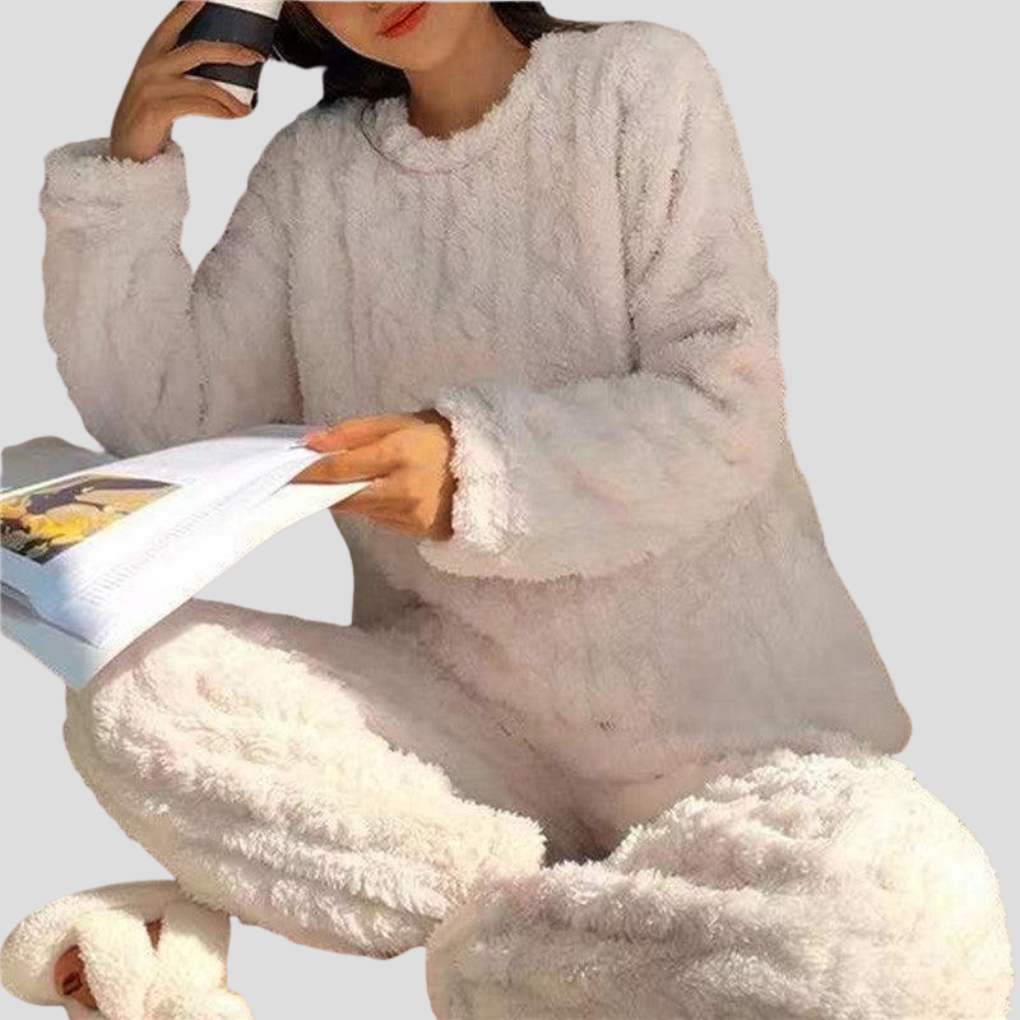 Davy | Women's Warm Teddy Pajama Set with Cable Pattern