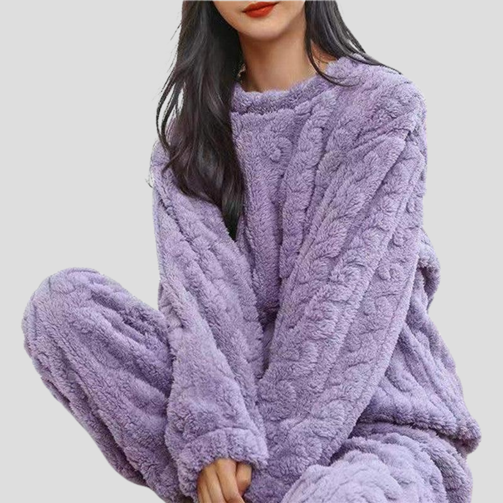 Davy | Women's Warm Teddy Pajama Set with Cable Pattern