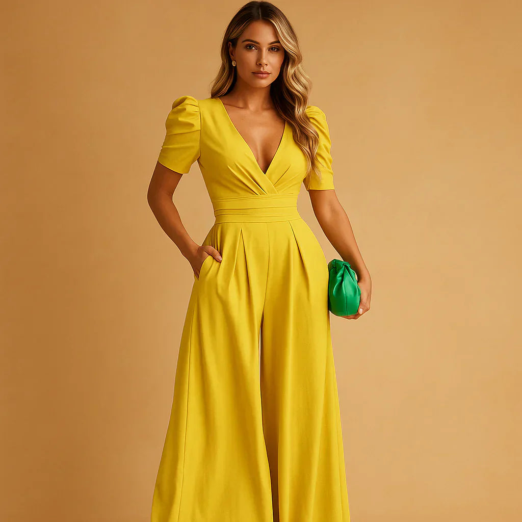 Davy | Women's Wide Leg Jumpsuit with Puff Sleeves