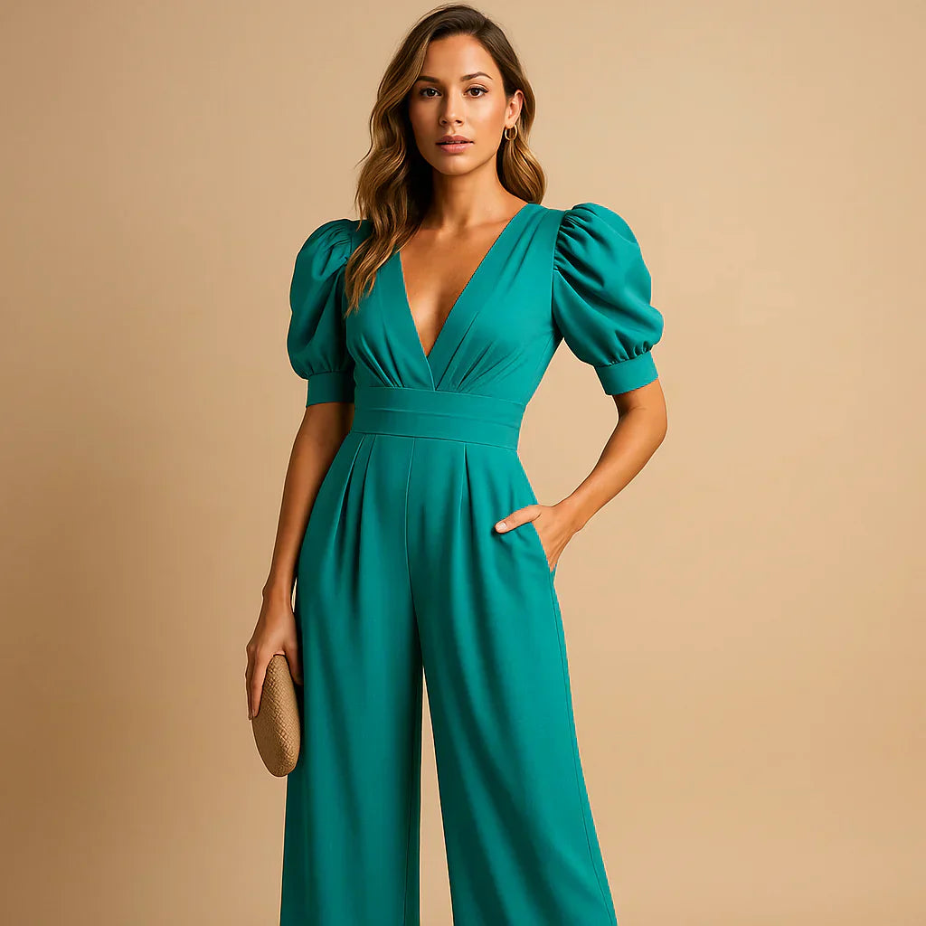 Davy | Women's Wide Leg Jumpsuit with Puff Sleeves