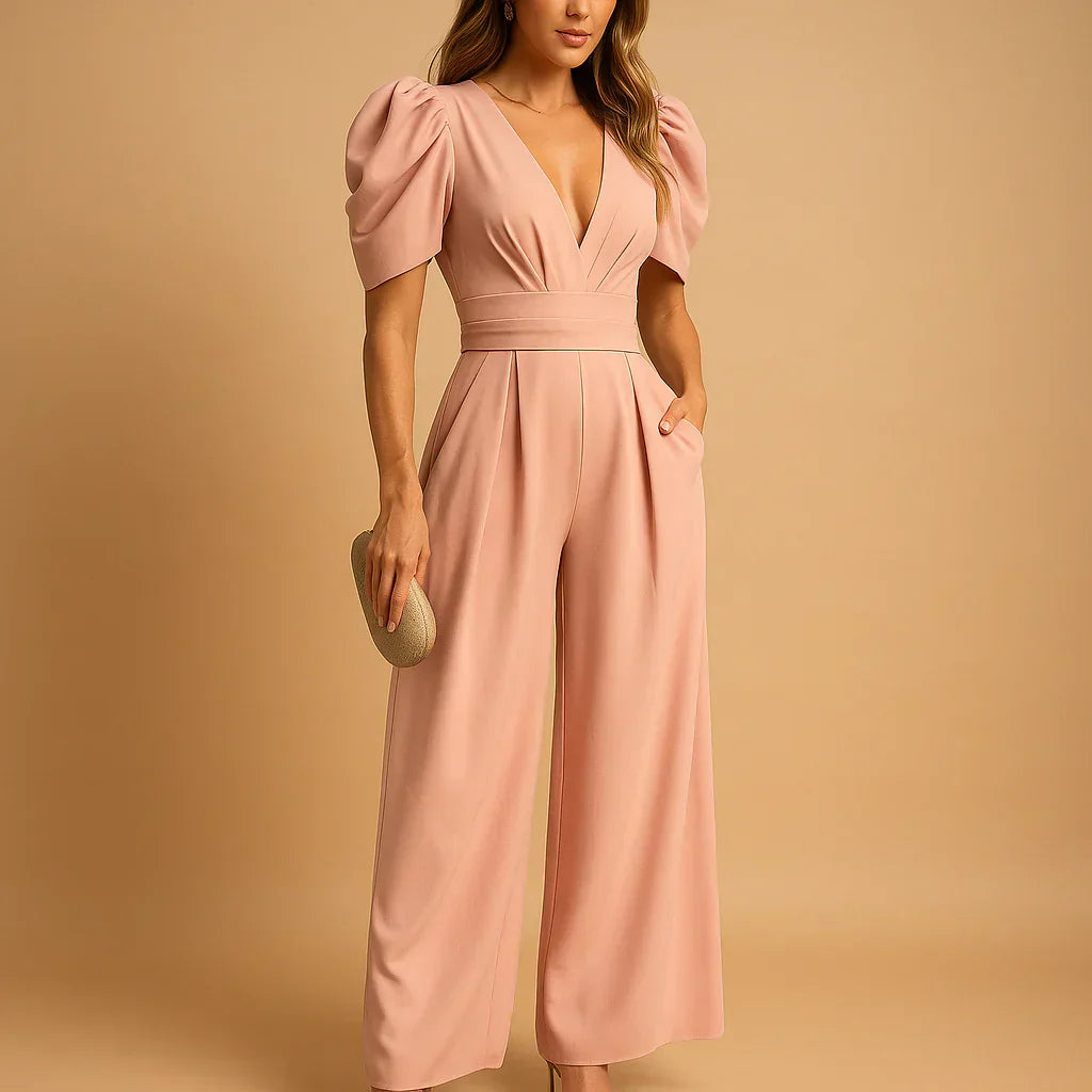 Davy | Women's Wide Leg Jumpsuit with Puff Sleeves